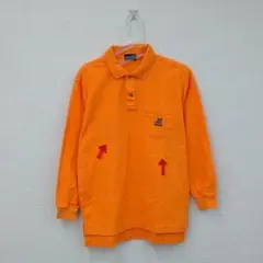 ミズノ 長袖ポロシャツ オレンジ 刺繍ロゴ 胸ポケット ゆったり Mサイズ