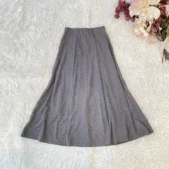 ⚫︎美品　ロングフレアスカート　グレー　春夏　シンプル（M〜L相当）ウエストゴム