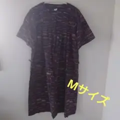 【昭和レトロ】紫系パターン 半袖ひざ丈ワンピース M