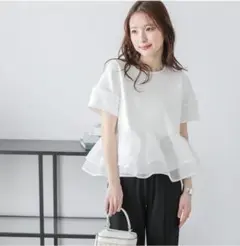 【新品未使用】シフォンフリルドッキングトップス ホワイト フリーサイズ