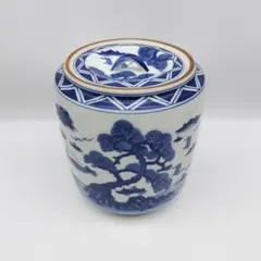 Ｐ９７８　水指　『千古窯造』『染付竹雀文』『一重口水指』　共箱　茶道具 茶道具 染付 如心玉 水指 御室窯 共箱 京焼 表千家 棚 広間 茶会