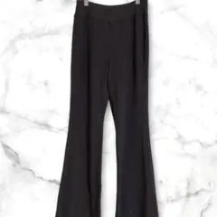 リブフレアパンツ　ストレッチ　ウエストゴム　綿　M ズボン　ゆったり　ブラウン
