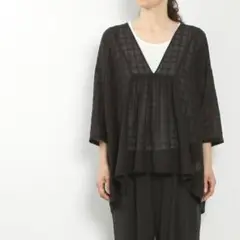 2025年shadow check gathered pullover　evam
