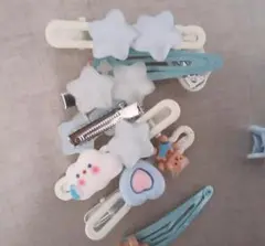 水色 星 雲 クマ ヘアクリップセット