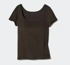 UNIQLO リブスクエアネックブラT/スリムフィット　ダークブラウン