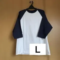 anvil Lサイズ 七分袖カットソー ホワイト/ネイビー
