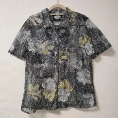 【美品】シックな花柄シャツ 半袖 Mサイズ　通気性 大人カジュアル　アロハシャツ