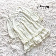 A2【ニッセン】チュニック　七分丈袖　レース　アイボリー　M ユーネック　上品