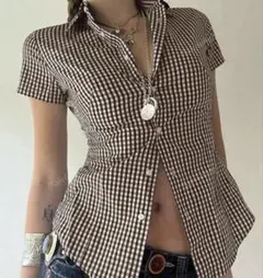 チェック柄半袖シャツ Mサイズ