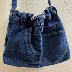 ハンドメイド　デニムショルダーバッグ ダークブルー