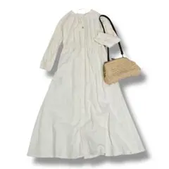 【新品】レイビームス ロングシャツワンピース 白 バンドカラー 綿 フリー