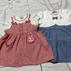 美品♡ミキハウスホットビスケッツ♡赤チェックと青ワンピースセット♡80
