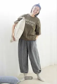 リブイン✨パンツ ダブルガーゼ ぼんわりパンツ 麻混 ワイドパンツ グレー