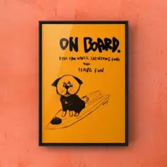 ★A4フレーム付き★オリジナル アートポスター On board 犬 サーフィン
