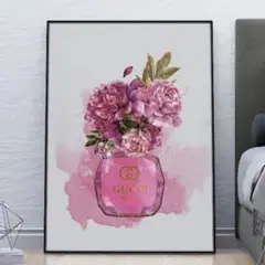 H200 アートポスター インテリア 花 ピンク GUCCI ブランド 高級感