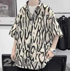 半袖 ２XL 　韓国　オーバーサイズ　白　黒 総柄シャツ　 モード系　Y2K