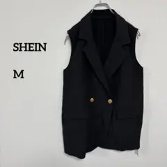 新品SHEIN 黒 ダブルボタン ノースリーブジャケットベスト Mサイズc232