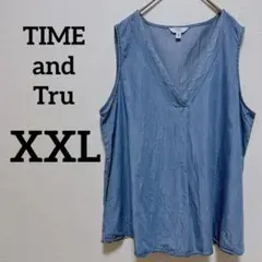 TIME and Tru【XXL】デニム Vネック ノースリーブ チュニック