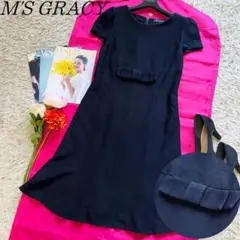【良品】M'S GRACY サマーニットワンピース ネイビー マーメイド 38