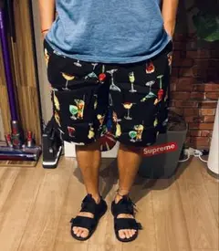 カクテル柄★総柄ショートパンツ★ブラック