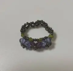 手作りビーズリング 黒 紫 緑