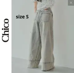 Chico チコ タックデザインワイドデニム