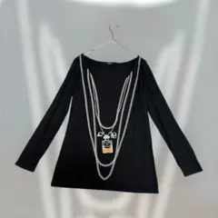 Ciu ciu Uネック ラメ グリッター プリント ロンT ブラック 1