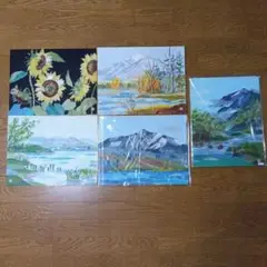 ちぎり絵５枚セット　 　ひまわりと風景 41センチ×32センチ　6号