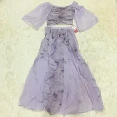 ベリーダンス　レッスンウェア　レッスン着　衣装　柄　セットアップ　くすみ　紫