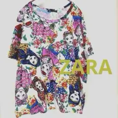 ZARA ザラ　Ｔシャツ　半袖　派手プリント　人柄　Ｌ　コットン　匿名配送