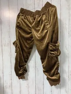 【美品】ベロア カーキパンツ キラキラ てろてろ