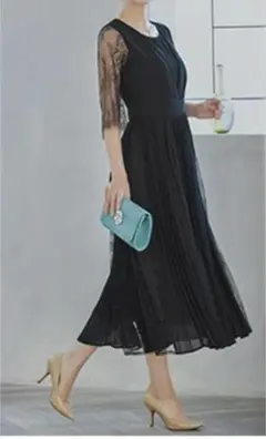 お呼ばれ　DRESS+ ドレスプラス　レースシフォンドッキングワンピース M