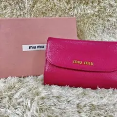 箱有り・美品⭐️ミュウミュウ 折り財布 レザー L字ファスナー ピンク ゴールド