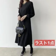 プリーツ ワンピース フォーマル 体型カバー 上品 冠婚葬祭 ブラック