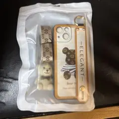 イエロー　クマ iPhone14ケース　ストラップ付き