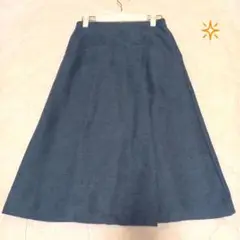 くすみブルー 膝丈 フレアースカート
