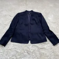 美品　23区　ノーカラー　ジャケット　大きいサイズ　ネイビー　40