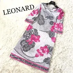 美品✨ レオナール カンカン素材 ワンピース トリム 花柄 ドレープ M