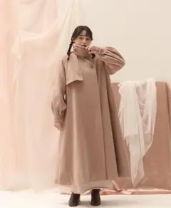 stand collar long coat (PINK BROWN)