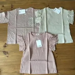 新品未使用　ペアマノン　120センチ　フリル袖リブTシャツ 3色セット