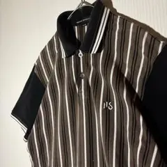 【個性派古着】NICOLE SPORT ストライプポロシャツ 半袖 ダーク系　M