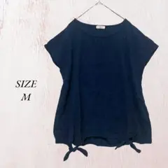 291 ネイビー フレンチスリーブ トップス M 夏 ゆったり ナチュラル