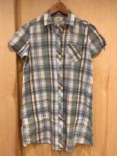 半袖チェック柄シャツワンピース