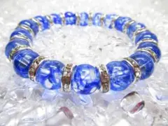 ★【ブルークラック水晶×ロンデル】玉経10㎜ ブレスレットパワーストーン