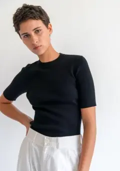 Forever21 ショート丈 リブサマーニット ネイビー 半袖