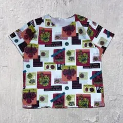 レトロポップ 総柄Tシャツ 90s風 ヴィンテージデザイン 半袖Tシャツ【H3】