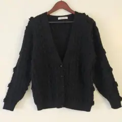 美品 カネコイサオ フラワーモチーフ ニット カーディガン 花柄 ケーブル編み