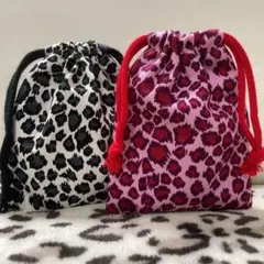ミニ巾着 ヒョウ柄