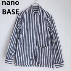 ナノユニバース　メンズシャツ　ストライプ　ポケット　トップス　綿　ブルー　S