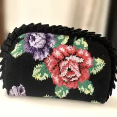 CHENILLE AVA ポーチ　ブラック花柄